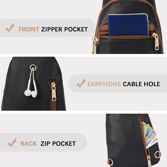 Women Black Imported PU Leather Small Crossbody Chest Sling Fanny Travel Bag - Picture 6 of 9